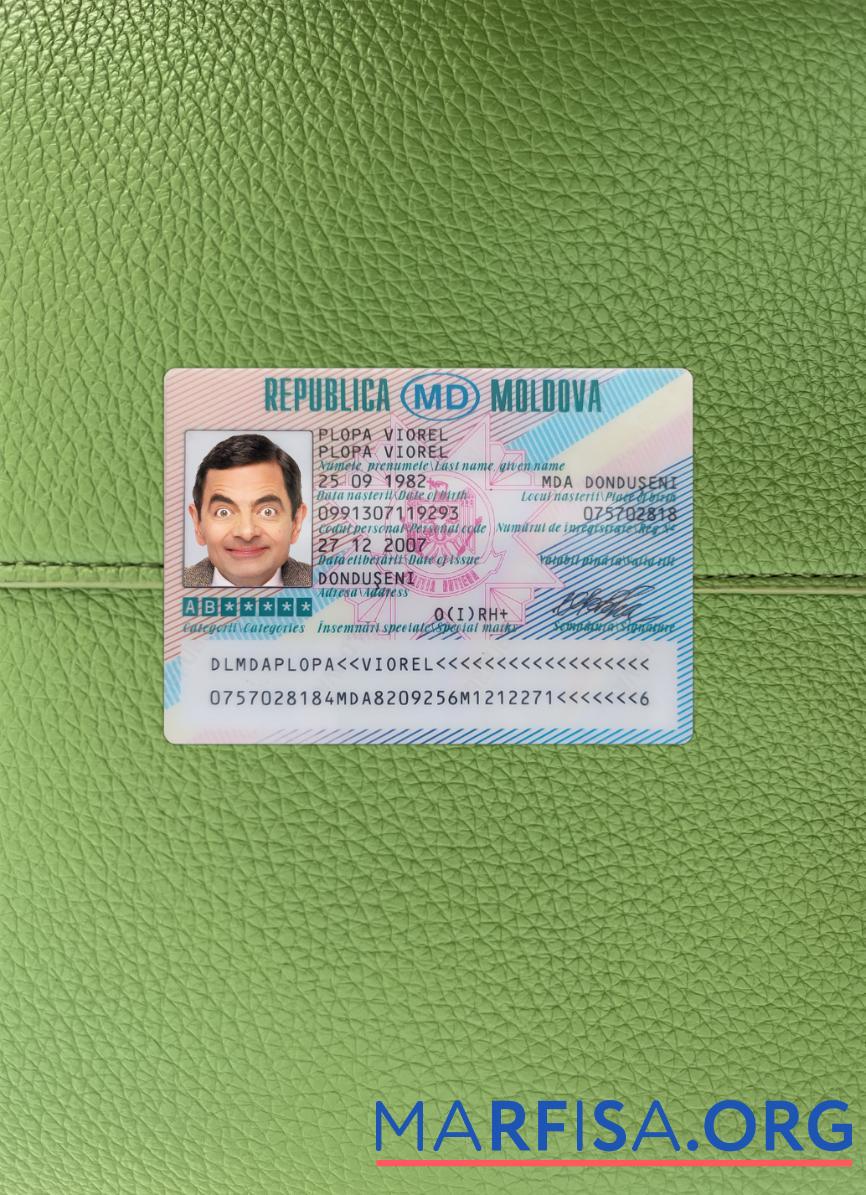 Printable Moldova driving license photolook download for verification